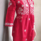 Bright Red Flared Cotton Short Chikankari Kurti