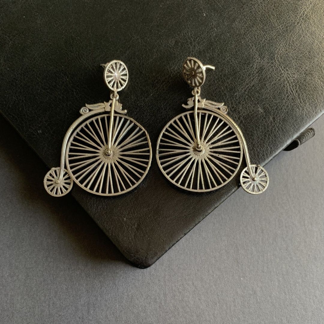 Retro Cycle Oxidized German Silver Statement Earrings