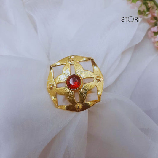 Red Stone Golden Polish Finger Ring