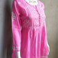 Rose Pink Flared Cotton Short Chikankari Kurti