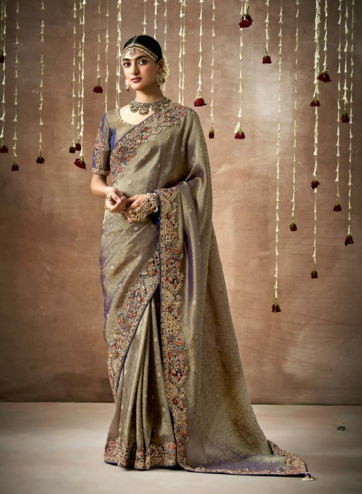 Shop Grey Banarasi Sarees online at STORI