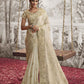 Ivory White Heavy Embroidered Designer Silk Saree