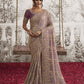 Light Mauve Heavy Embroidered Designer Silk Saree