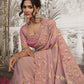 Blush Pink Heavy Embroidered Designer Silk Saree