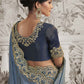 Bluish Grey Heavy Embroidered Designer Silk Saree