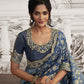 Bluish Grey Heavy Embroidered Designer Silk Saree