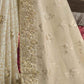 Ivory White Heavy Embroidered Designer Silk Saree