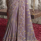 Light Mauve Heavy Embroidered Designer Silk Saree