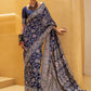 Navy Blue Weaved Lucknowi Chikankari Saree