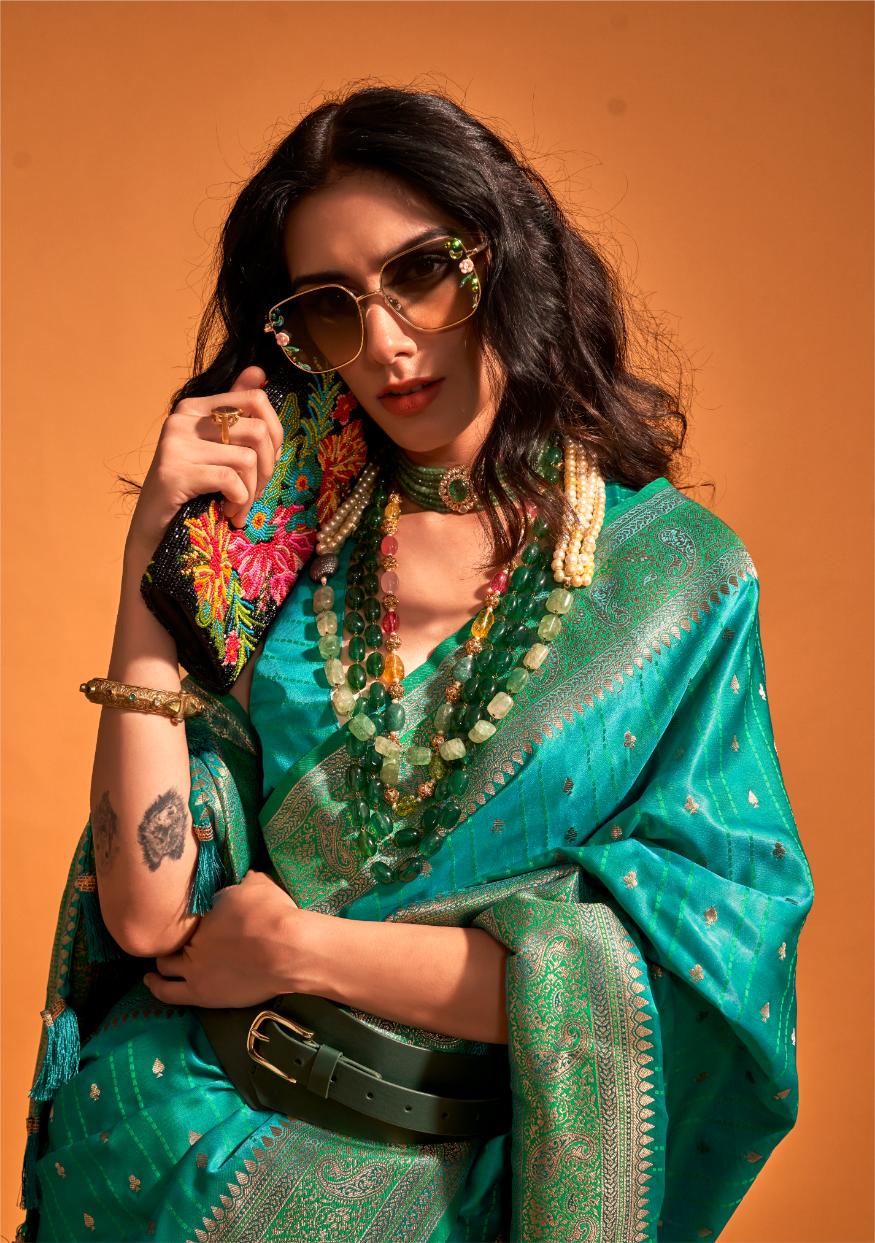 Rama Green Soft Satin Silk Saree