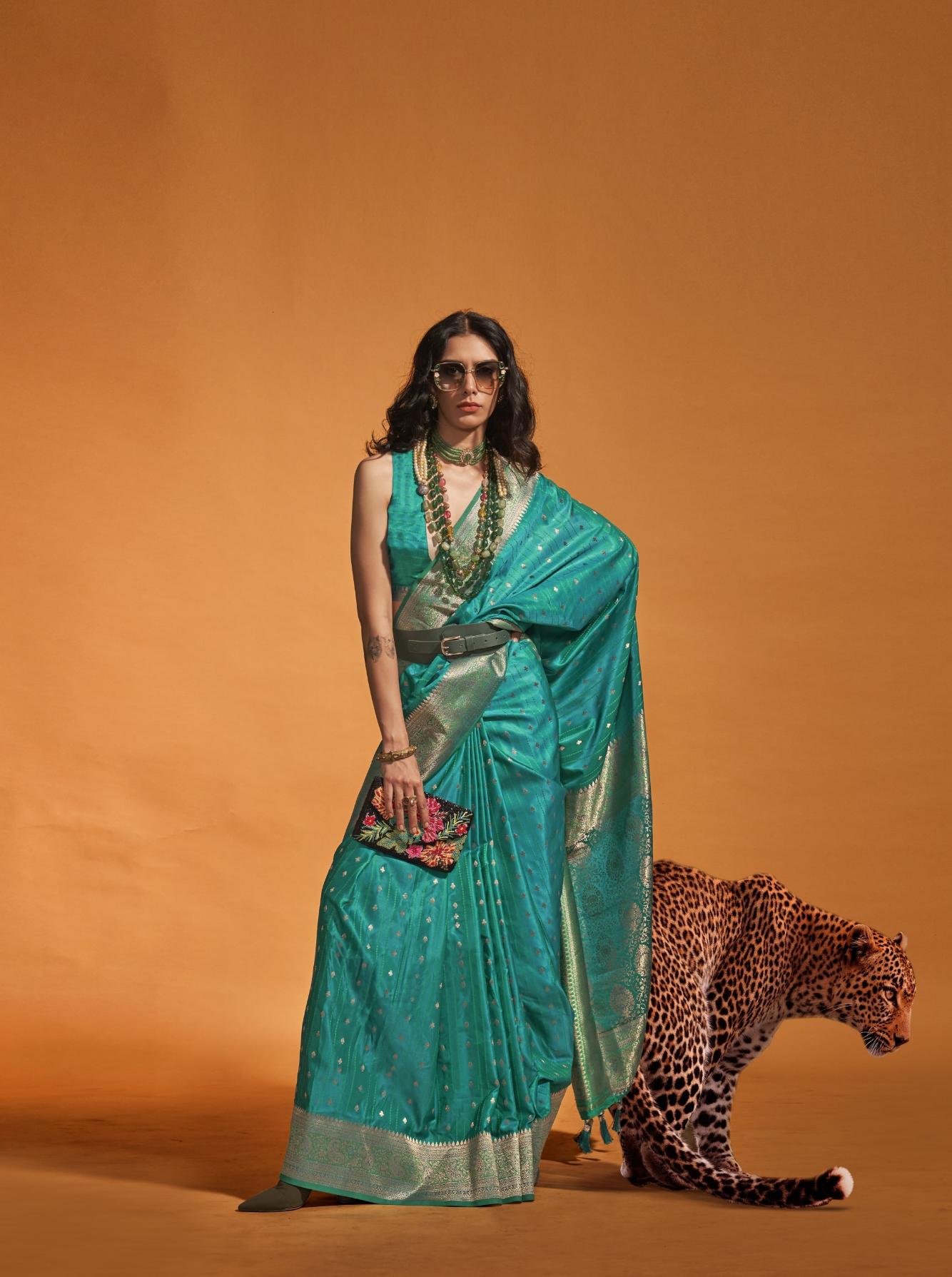 Parrot Green Soft Satin Silk Saree