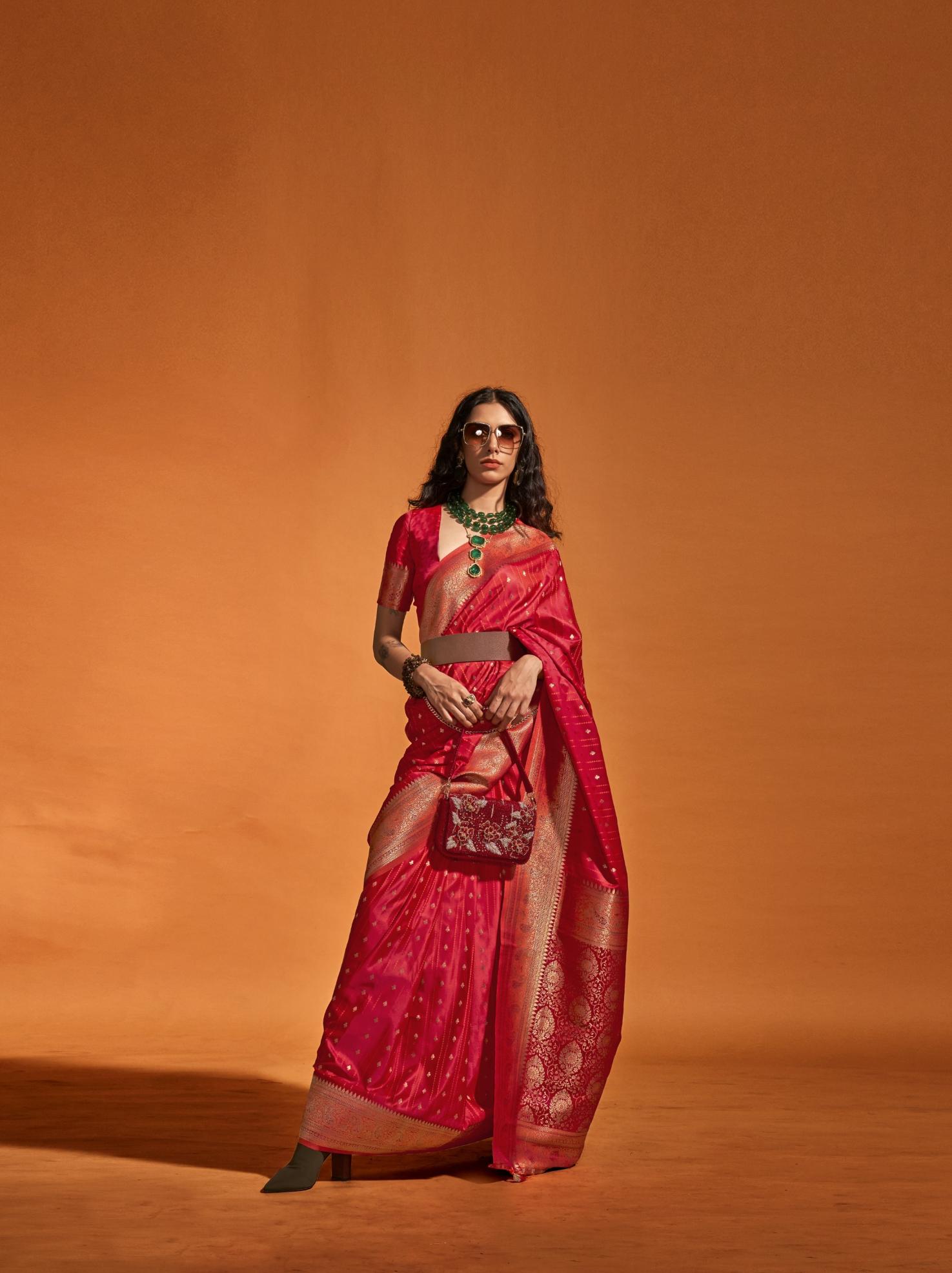 Carnation Red Soft Satin Silk Saree