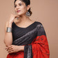 Bright Red & Black Batik Printed Handloom Cotton Mulmul Saree