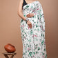 White Floral Printed Handloom Cotton Mulmul Saree