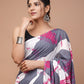 Indigo & Red Block Printed Handloom Cotton Mulmul Saree