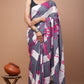 Indigo & Red Block Printed Handloom Cotton Mulmul Saree