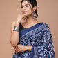 Indigo Blue Sitaar Printed Handloom Cotton Mulmul Saree