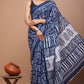 Indigo Blue Sitaar Printed Handloom Cotton Mulmul Saree