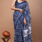 Indigo Blue Sitaar Printed Handloom Cotton Mulmul Saree