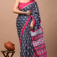 Black & Red Ikat Printed Handloom Cotton Mulmul Saree