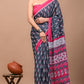 Black & Red Ikat Printed Handloom Cotton Mulmul Saree