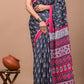 Black & Red Ikat Printed Handloom Cotton Mulmul Saree