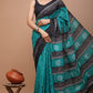 Rama Green Batik Printed Handloom Cotton Mulmul Saree