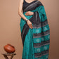 Rama Green Batik Printed Handloom Cotton Mulmul Saree