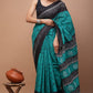 Rama Green Batik Printed Handloom Cotton Mulmul Saree