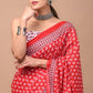 Red White Pattern Printed Handloom Cotton Mulmul Saree