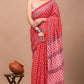 Red White Pattern Printed Handloom Cotton Mulmul Saree