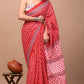 Red White Pattern Printed Handloom Cotton Mulmul Saree