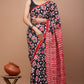 Red Black White Pattern Printed Handloom Cotton Mulmul Saree