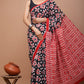 Red Black White Pattern Printed Handloom Cotton Mulmul Saree