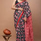 Red Black White Pattern Printed Handloom Cotton Mulmul Saree