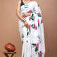 Red Green White Floral Printed Handloom Cotton Mulmul Saree