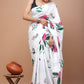 Red Green White Floral Printed Handloom Cotton Mulmul Saree