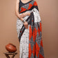 Red Black White Pattern Printed Handloom Cotton Mulmul Saree