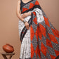 Red Black White Pattern Printed Handloom Cotton Mulmul Saree