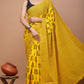 Yellow Black Pattern Printed Handloom Cotton Mulmul Saree