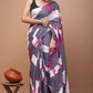 Pink Gray White Pattern Printed Handloom Cotton Mulmul Saree