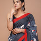 Red Gray Black White Yellow (Multicolor) Pattern Printed Handloom Cotton Mulmul Saree