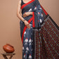 Red Gray Black White Yellow (Multicolor) Pattern Printed Handloom Cotton Mulmul Saree