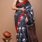 Red Gray Black White Yellow (Multicolor) Pattern Printed Handloom Cotton Mulmul Saree