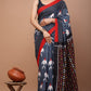 Red Gray Black White Yellow (Multicolor) Pattern Printed Handloom Cotton Mulmul Saree