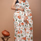 Orange Green White Floral Printed Handloom Cotton Mulmul Saree