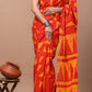 Saffron/ Orange Yellow Pattern Printed Handloom Cotton Mulmul Saree