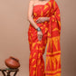 Saffron/ Orange Yellow Pattern Printed Handloom Cotton Mulmul Saree