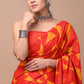 Saffron/ Orange Yellow Pattern Printed Handloom Cotton Mulmul Saree