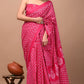 Red White Pattern Printed Handloom Cotton Mulmul Saree